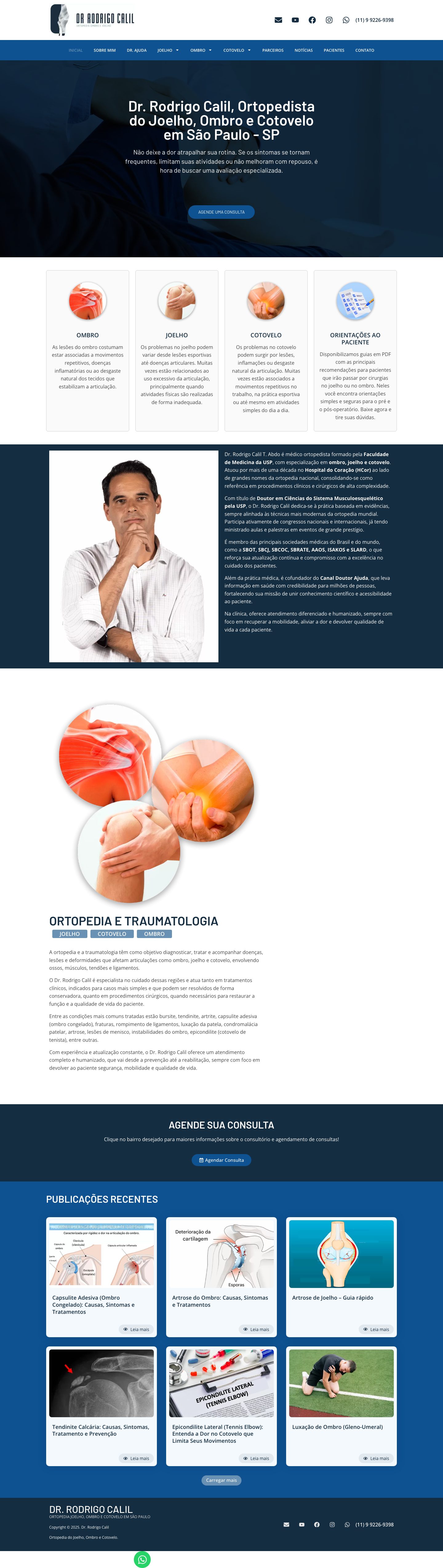 Página inicial do site do Dr. Rodrigo Calil, ortopedista do joelho, ombro e cotovelo em São Paulo