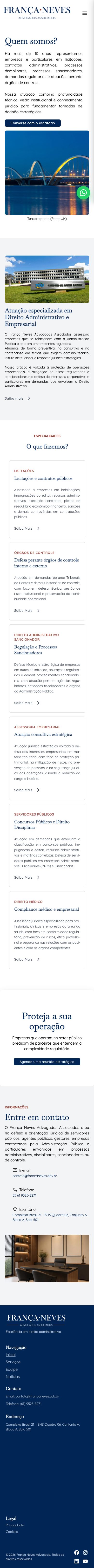 Versão mobile do site do Franca Neves Advogados