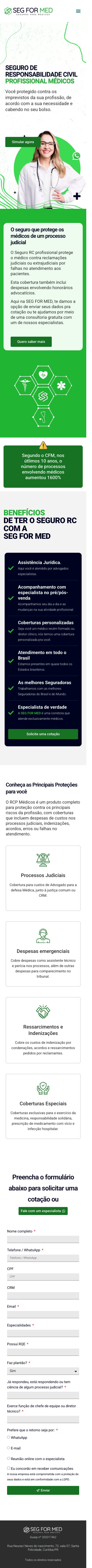 Versão mobile da landing page do Seg For Med